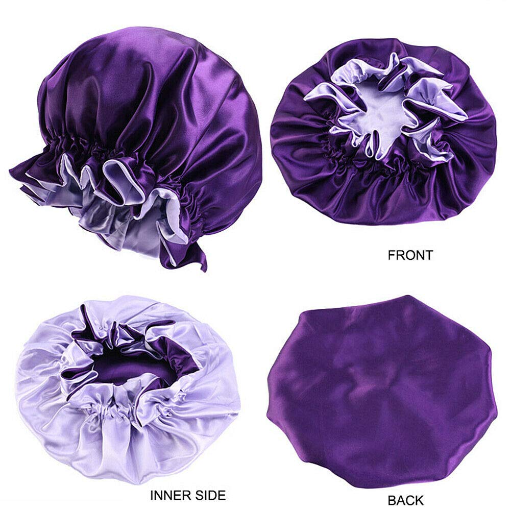 Magik Double-Sided Satin Night Sleep Cap Hair Bonnet Hat Head Cover w/Elastic Band (Teal Blue/Light Blue, 1 Pack) Beauty and Personal Care Magik
