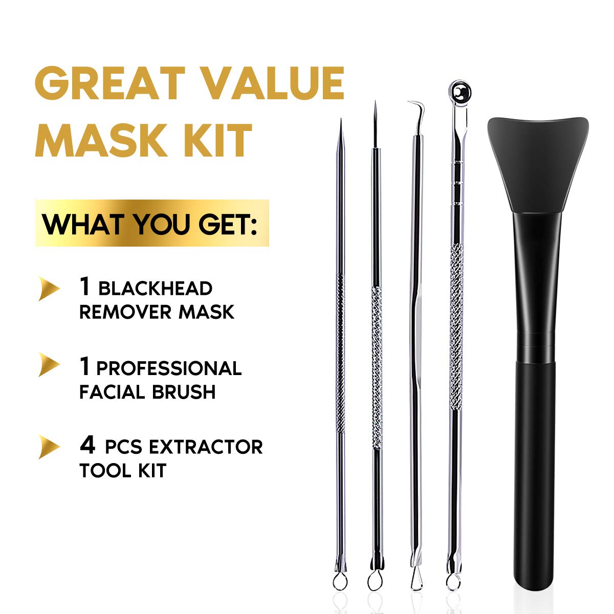YLNALO Blackhead Remover Mask Kit, Charcoal Peel Off Facial Mask with Brush and Pimple Extractors, Deep Cleansing for Face Nose Blackhead Pores Acne
