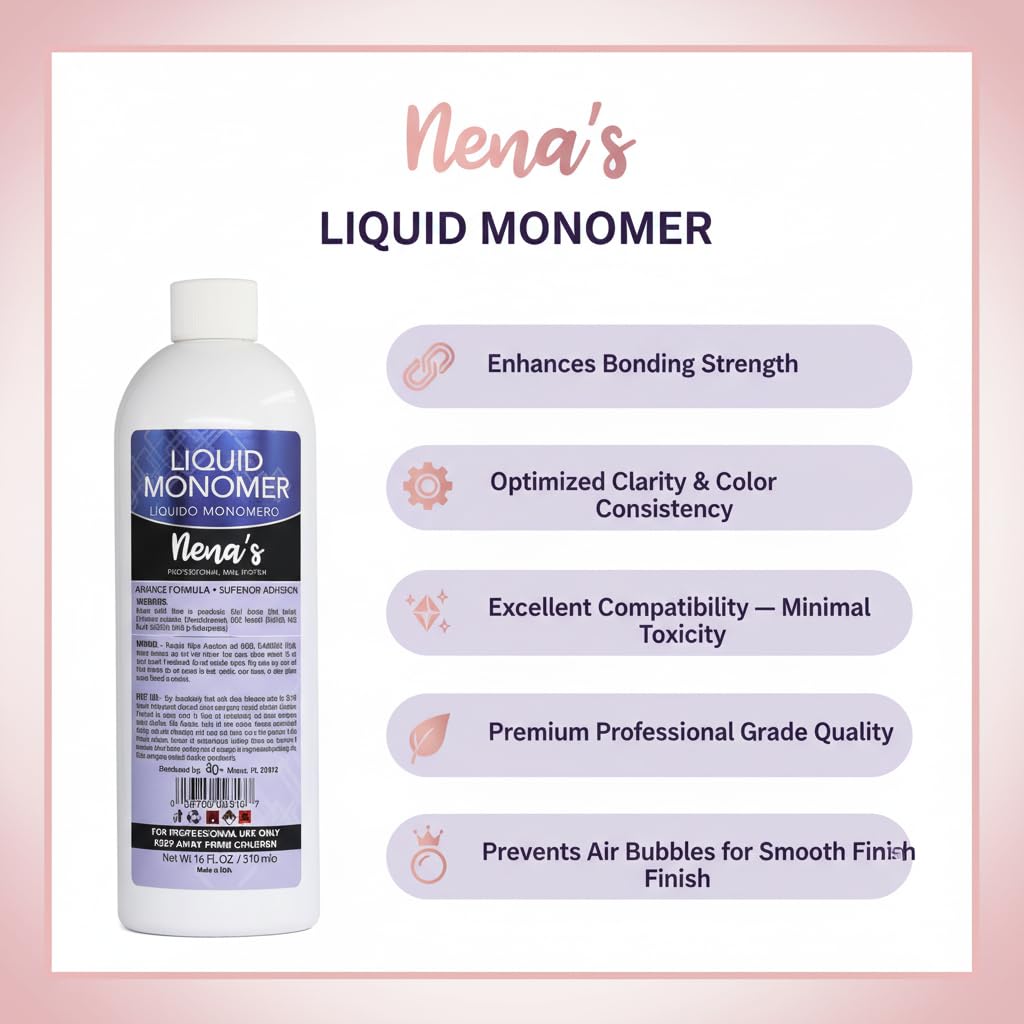 Professional Liquid Monomer by Nena's 16 fl oz, Advanced GlamourShield acrylic formula, no MMA, Non-Yellowing, Quick Dry, Strongest Adhesion, Acrylic Beauty & Personal Care Nena's
