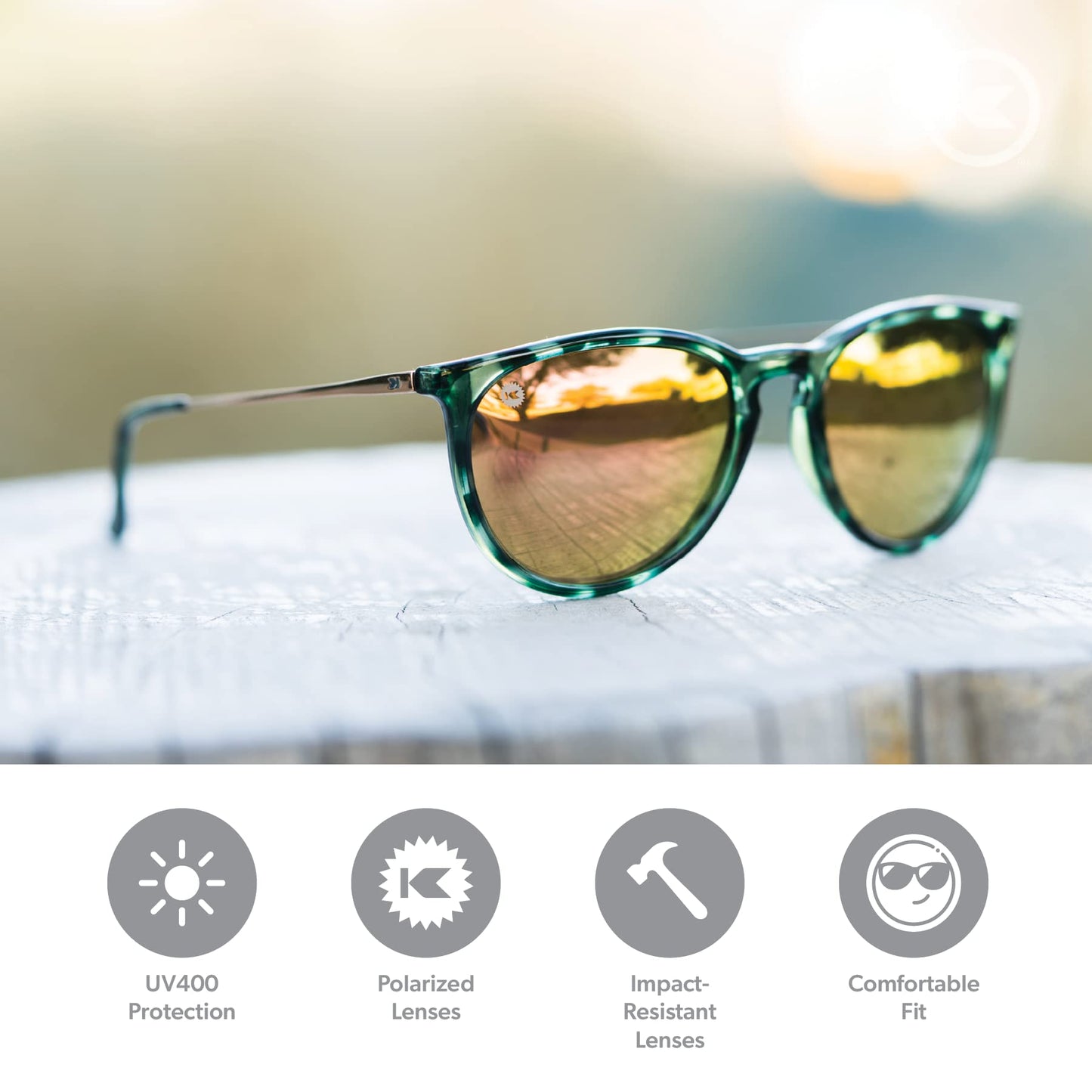 Knockaround Mary Janes Polarized Sunglasses for Women & Men - Impact Resistant Lenses & Full UV400 Protection, Slate Tortoise Shell/Rose Gold