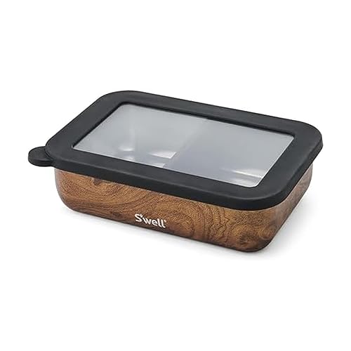 S'well Stainless Steel Bento Box, Teakwood, Fits One Large Entree Or Small Entree And Snack, Includes Removable Divider, Leakproof, Easy to Clean…