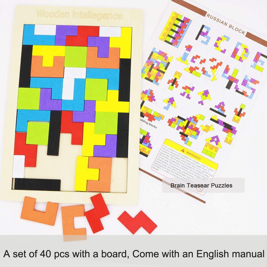 2-Pack Wooden Russian & Hexagon Block Puzzles – STEM Educational Brain Teasers for Kids & Adults, Logic Game & Intelligence Toy Gift