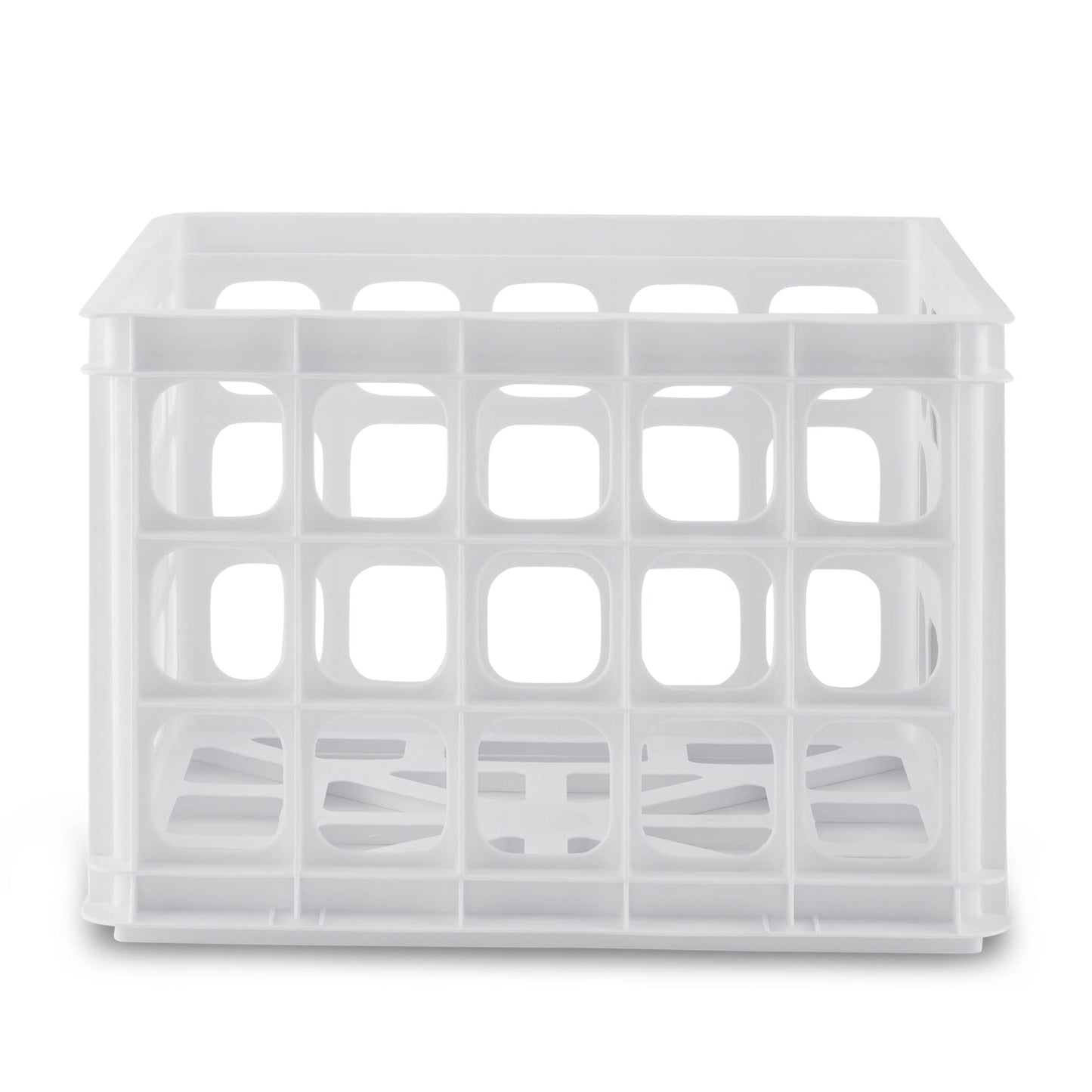 Sterilite Storage Crate, Stackable Plastic Bin Open Basket with Handles, Organize Home, Garage, Office, School, White, 1-Pack