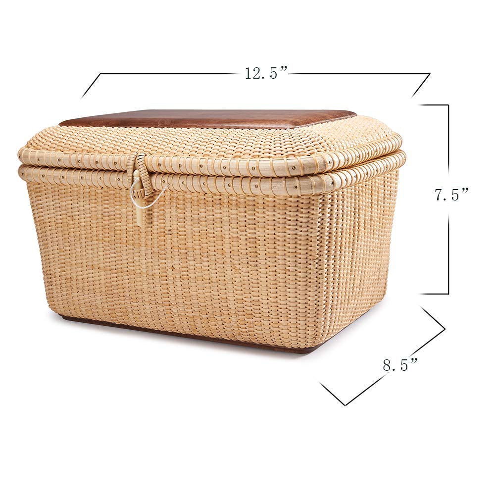 Teng Tian Nantucket baskets, Rectangular Handwoven rattan Storage Basket Set with Lid for Shelves and Home Boxes for Organizer (L)