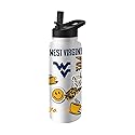 Logo Brands NCAA West Virginia Mountaineers 34oz Native Quencher Bottle - Double-Wall Insulated, Stainless Steel, No-Spill Lid, Easy Carry Handle