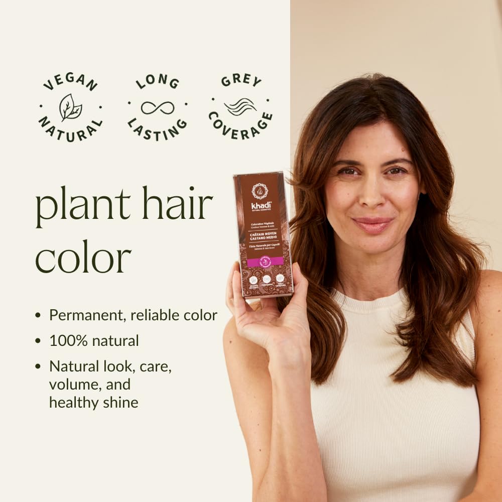 khadi LIGHT BROWN Natural Hair Color - Hair dye for light, warm fawn brown with lively reddish reflections - 100% herbal & natural - 3.5 oz