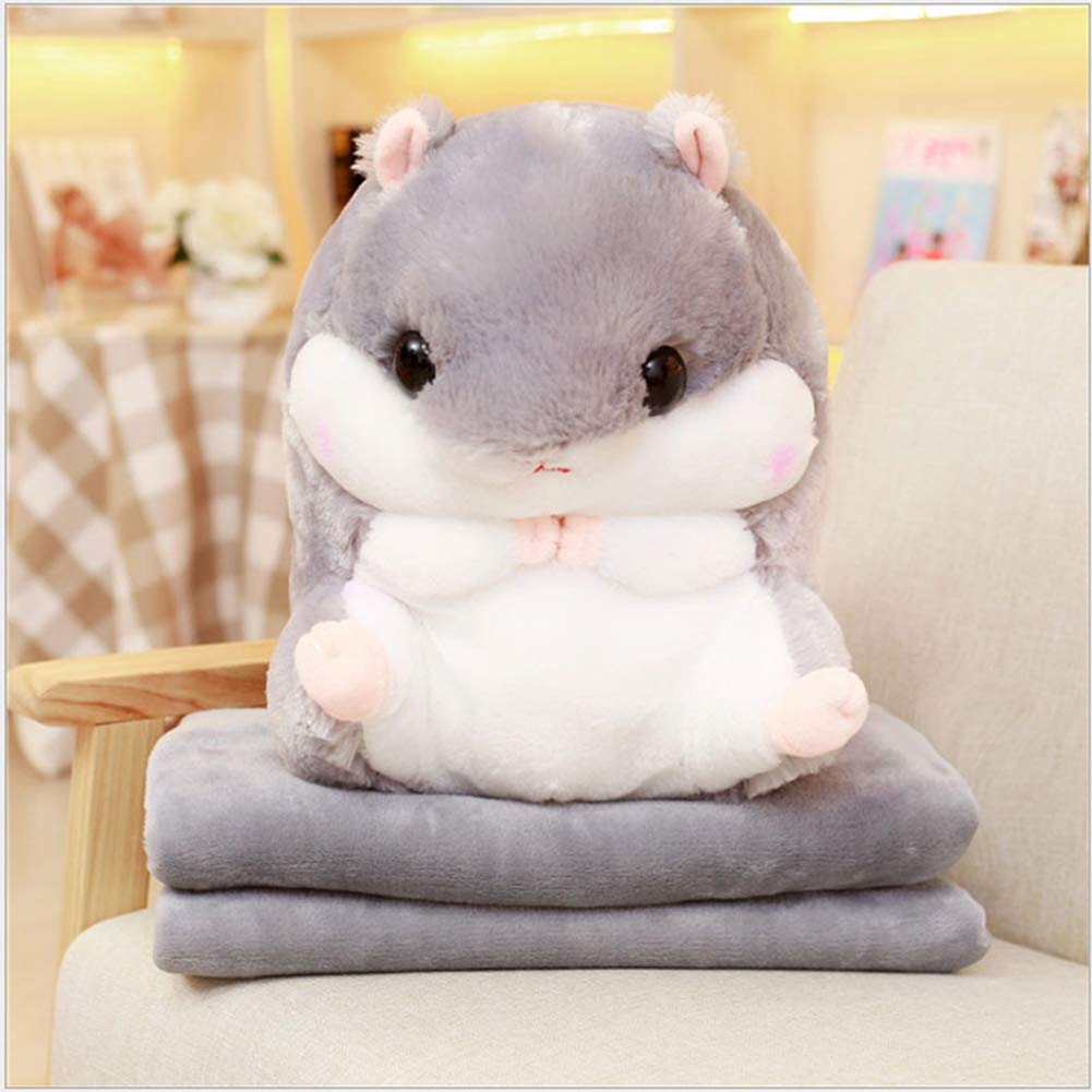 YunNasi Plush Hamster Stuffed Animal Toys Hamster Throw Pillow with Blanket 19.7 Inches Grey