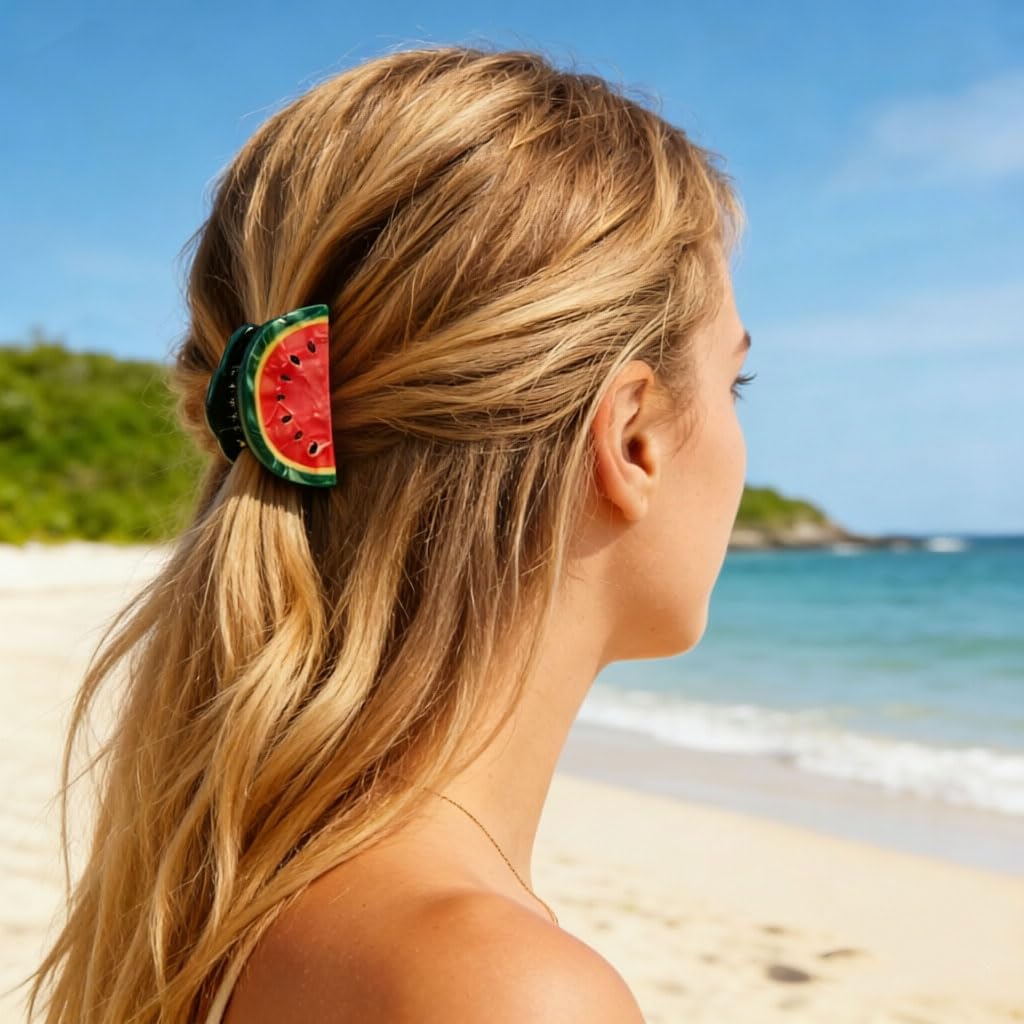 Cute Fruit Watermelon Hair Claws and Clips - Fashion Summer Barrettes, Acetate Claws for Thin, Medium & Short Hair, Hair Accessory Gifts