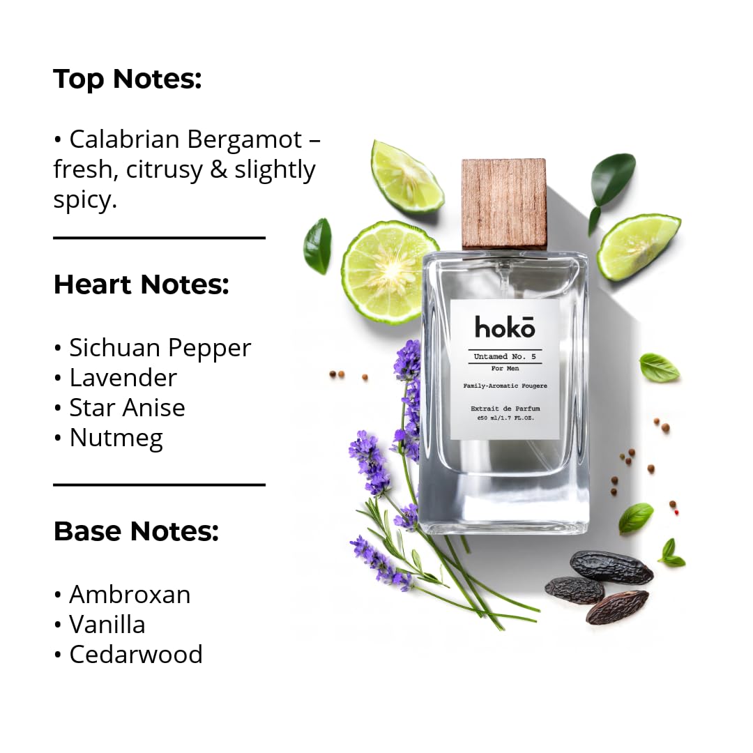 HOKO Untamed No. 5 - Spicy Bergamot, Pepper & Musk | Extrait de Parfum, 1.7 Oz | Long-Lasting Inspired Mens Cologne | Luxury Perfume
