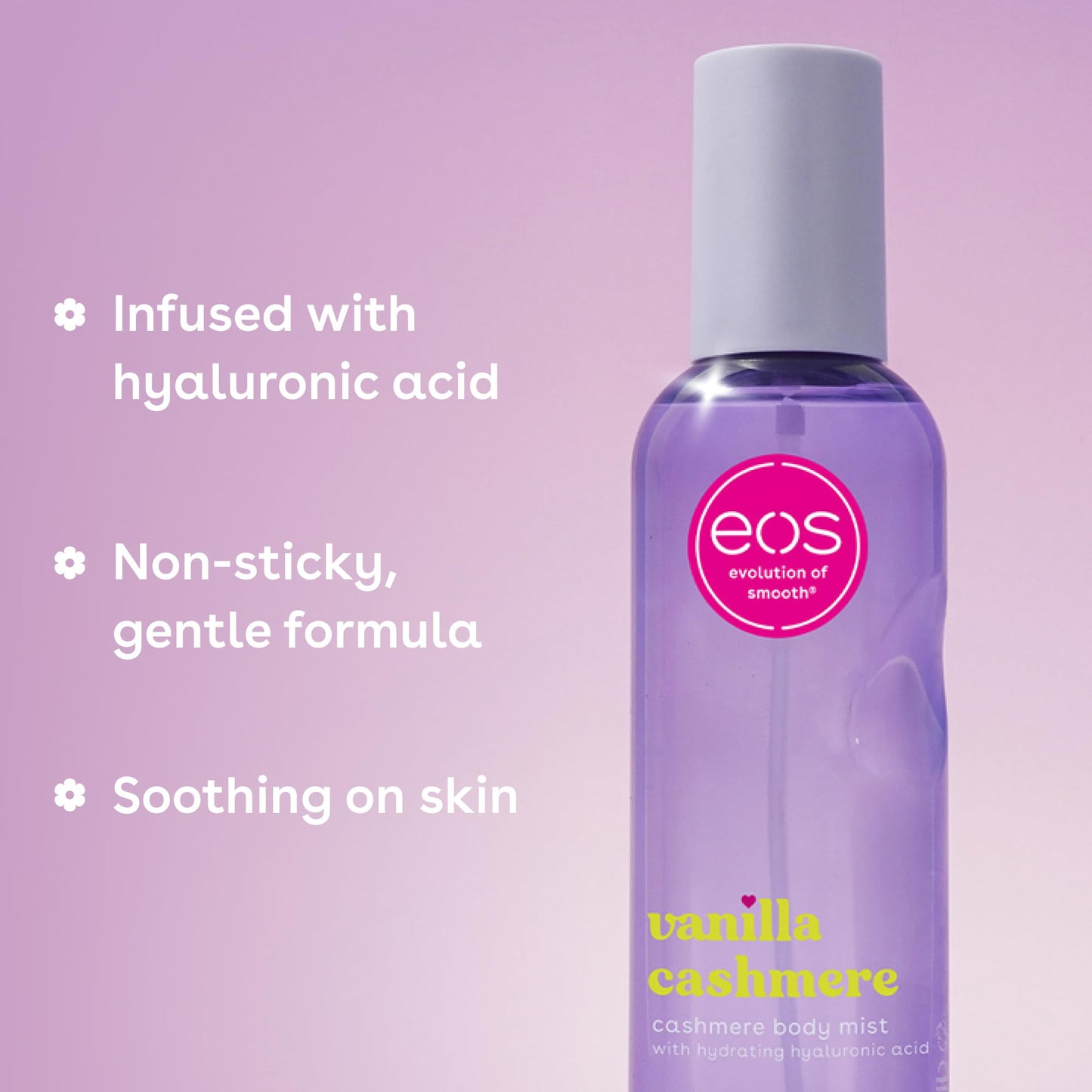 eos Cashmere Body Mist, Vanilla Cashmere, Soft Musk, Cozy Caramel, Hair Mist, Body Spray for Women Moisturizing, Hyaluronic Acid, Vanilla Body Spray