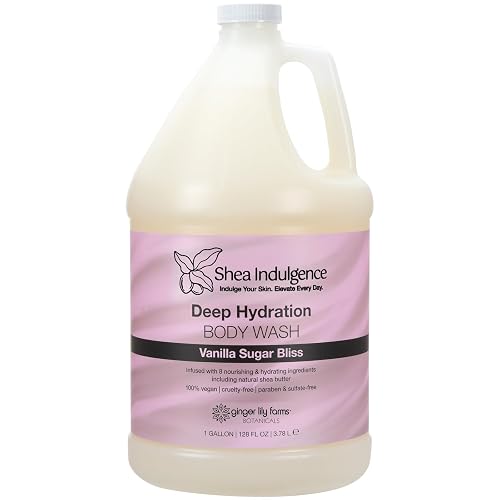 Ginger Lily Farms Botanicals Shea Indulgence Deep Hydration Body Wash, 100% Vegan & Cruelty-Free, Vanilla Sugar Bliss Scent, 1 Gallon (128 fl oz)