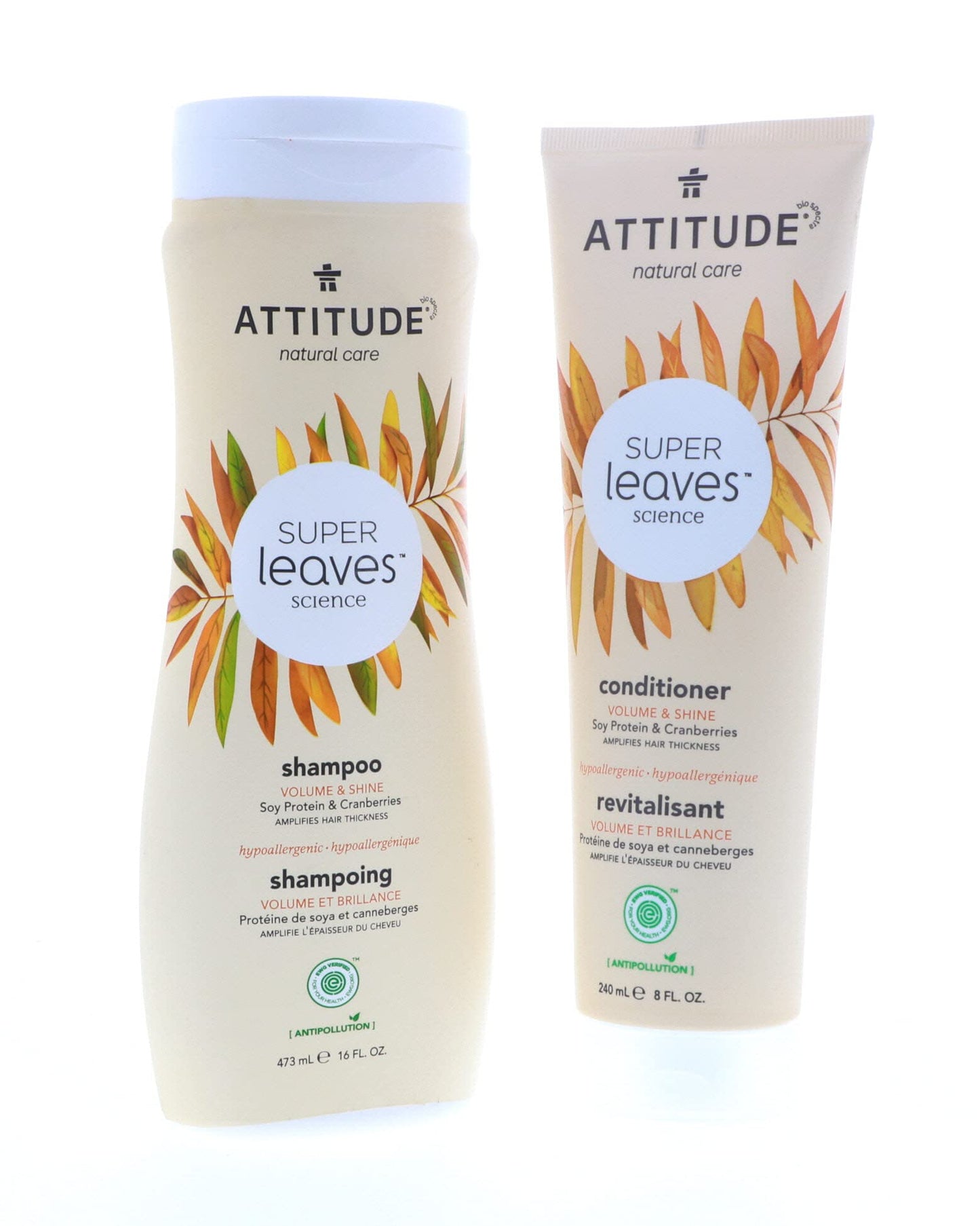 ATTITUDE Super Leaves Volume Shine Shampoo Conditioner- Soy Protein & Cranberries Bundle with Vitamin B5 Watercress Indian Cress, Raspberry, 16 Fl Oz