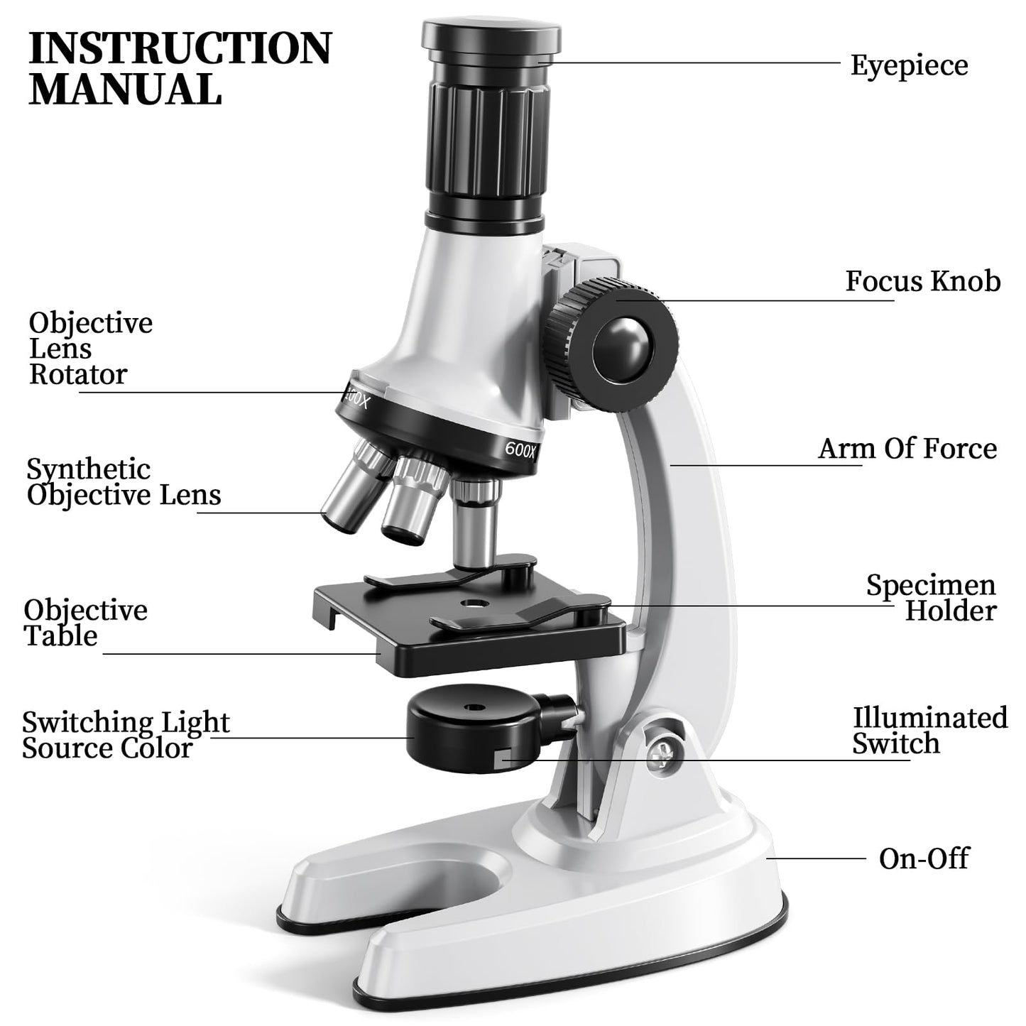 Novaluki 65PCS Kids Microscope Kit – 100x-1200x Magnification with 7 LED Colors & 12 Slides, STEM Science Set for Boys & Girls Ages 5–12