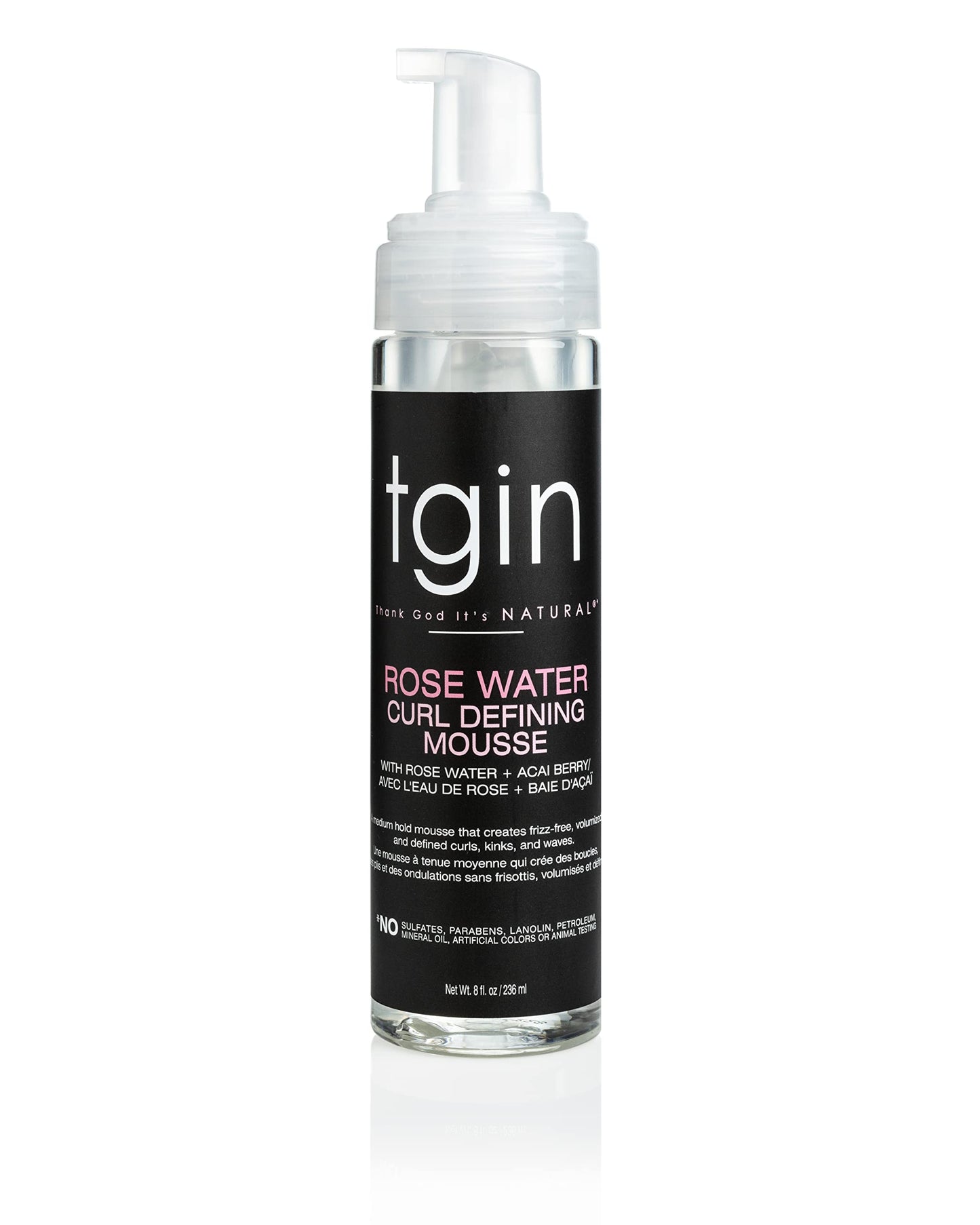 tgin Rose Water Curl Defining Mousse - Curly Hair Products with Lightweight Hold - Moisturizes and Defines Waves Without Crunch - Hair Mousse Without