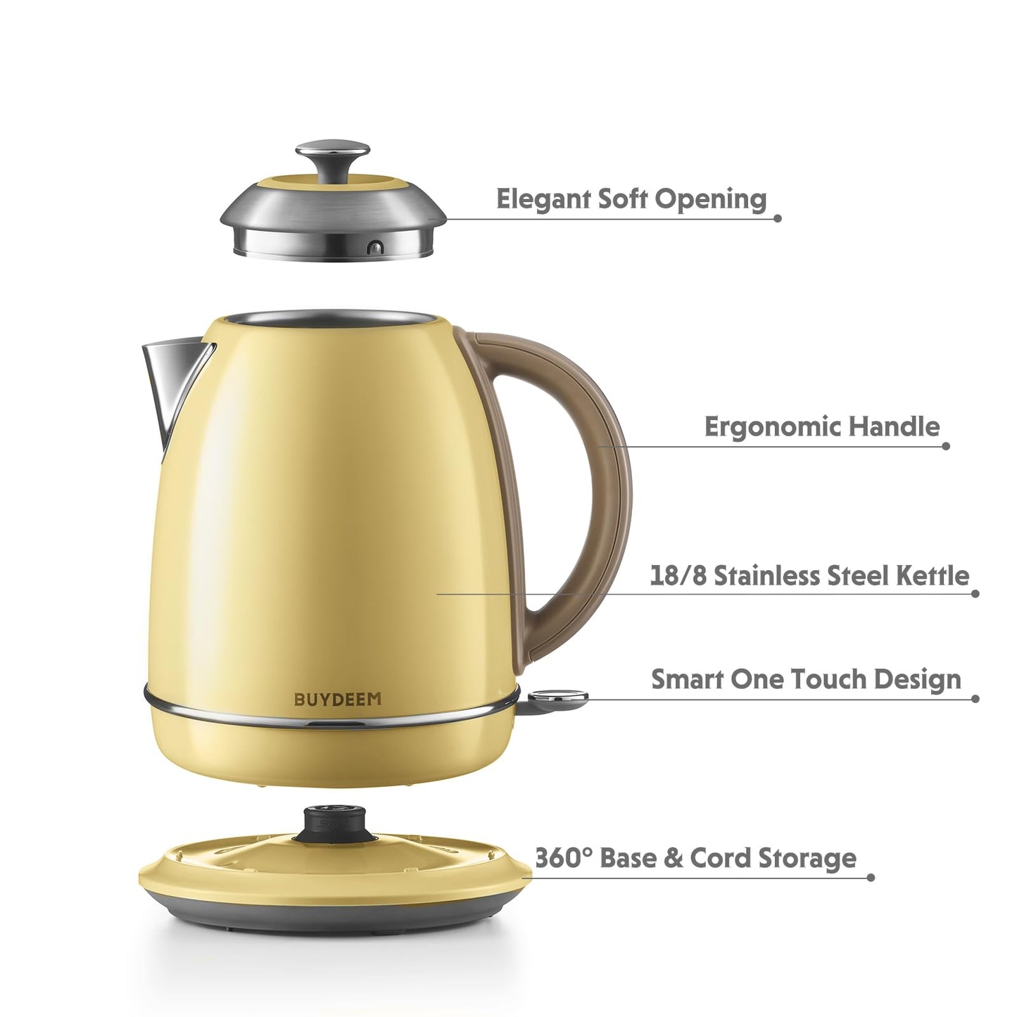 BUYDEEM K640 Stainless Steel Electric Tea Kettle with Auto Shut-Off and Boil Dry Protection, 1.7 Liter Cordless Hot Water Boiler with Swivel Base…