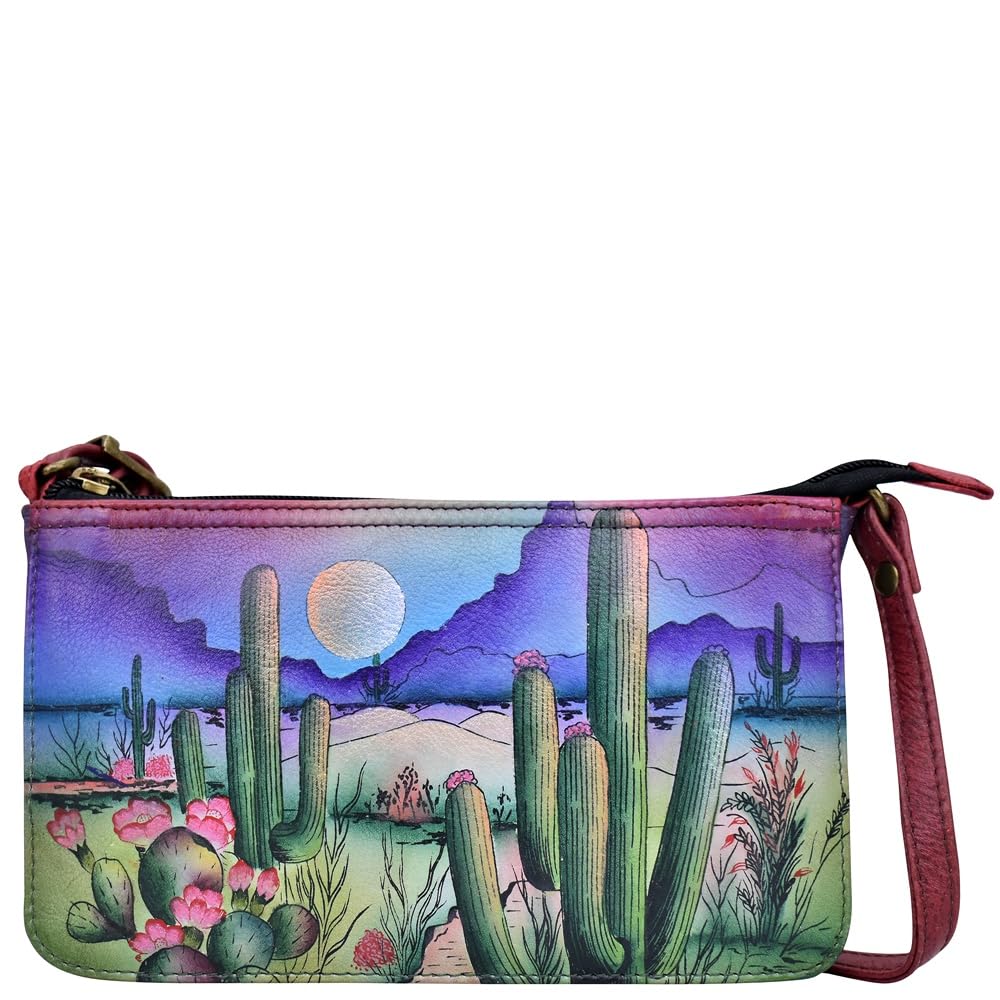 Anna by Anuschka Women's Original Genuine Leather Hand-Painted Crossbody Organizer - Leather Handbag for Women - Desert Moon