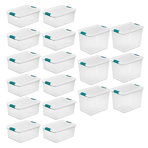 Sterilite 12 Pack 15-Quart & 6 Pack 25-Quart Storage Bins, Stackable Clear Plastic Totes w/ Latch Lids