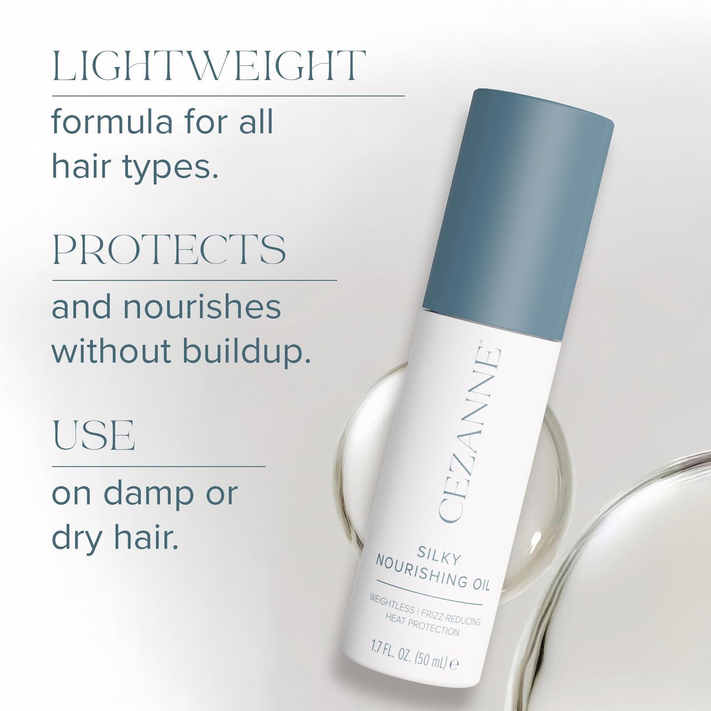 Cezanne Silky Nourishing Oil - Lightweight Shine & Frizz Control - Blend of Argan, Camellia & Marula Oils - 1.7 fl oz