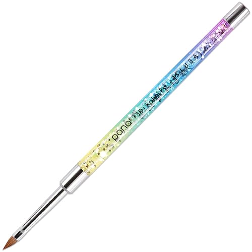 PANA Kolinsky 3D Acrylic Nail Brushes with Liquid Glitter Handle - For Professional Acrylic Powder Liquid Manicure Pedicure (Rainbow Color, Size #4) Beauty & Personal Care PANA