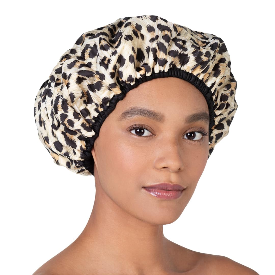 Betty Dain Reusable Nylon Bath & Shower Cap, Reversible Oversized Waterproof Shower Caps Large Designed for all Hair Lengths w Terry Lining & Elastic