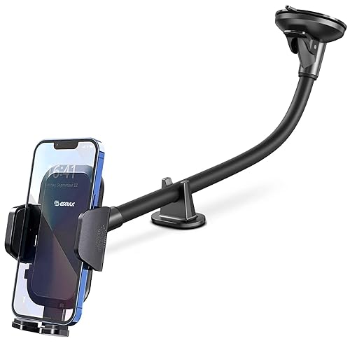Esoulk Long Arm Car Phone Holder Mount - 11” Adjustable Dashboard & Windshield Mount with Strong Suction Cup, 360° Rotation, Secure Grip for iPhone…