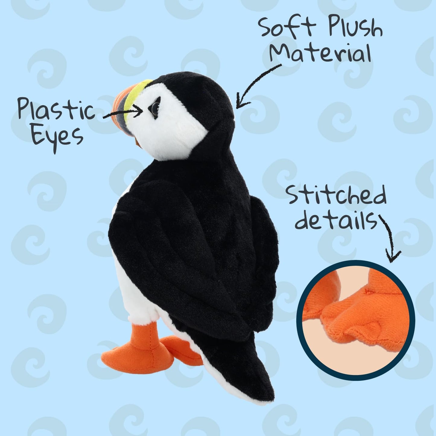 WISHPETS 12" Black and White Puffin Plush Toy