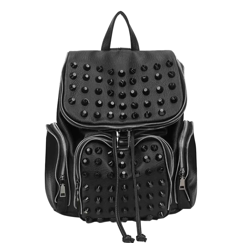 Downupdown Studded Backpacks for Women and Men Leather Flap Rivet Backpack knapsack Ladies Casual Daypack Shoulder Bag Cool Zipper Backpack with Top…