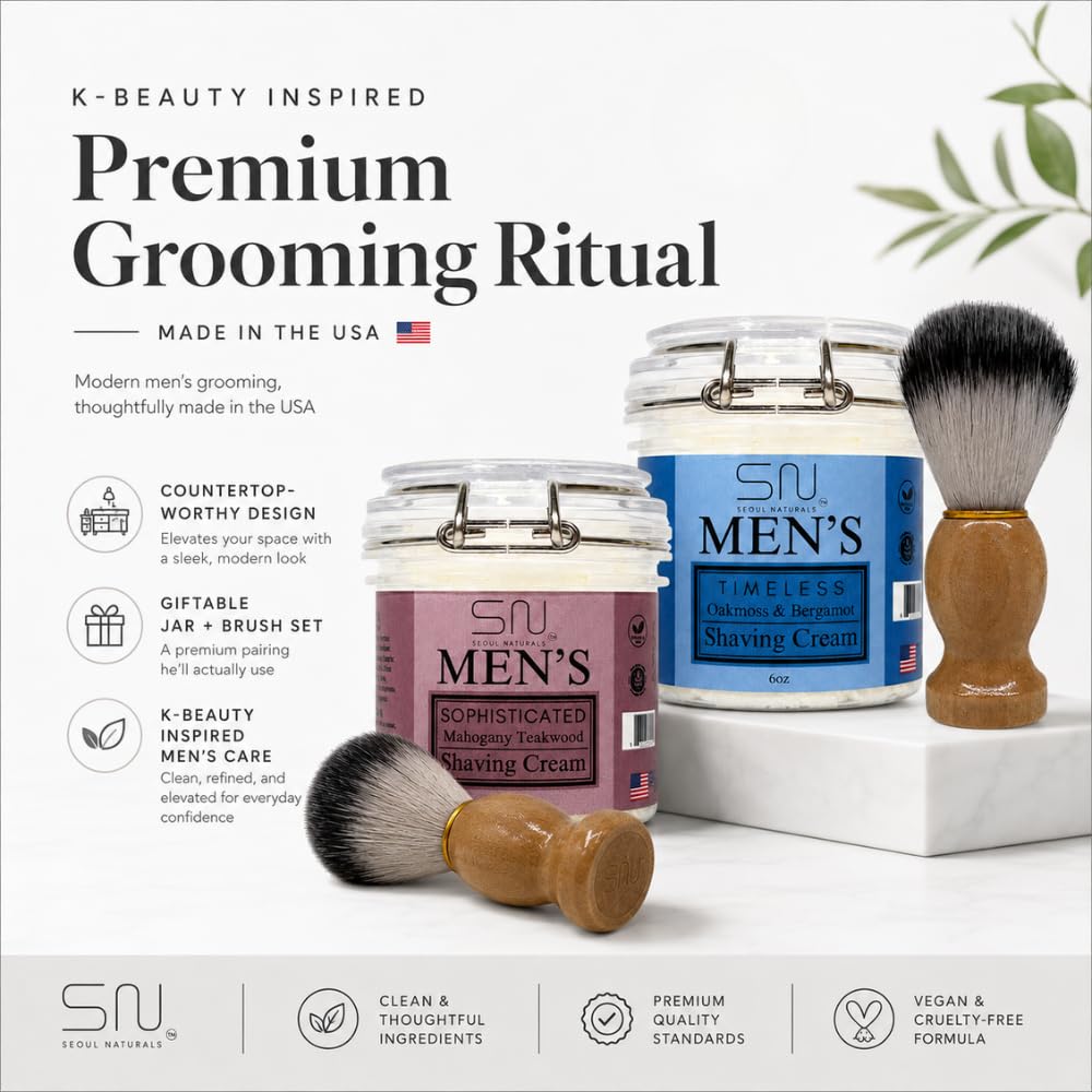 Seoul Naturals Sophisticated Mahogany Teakwood Shaving Cream with Barber Brush, k beauty, 6 oz Beauty and Personal Care Seoul Naturals