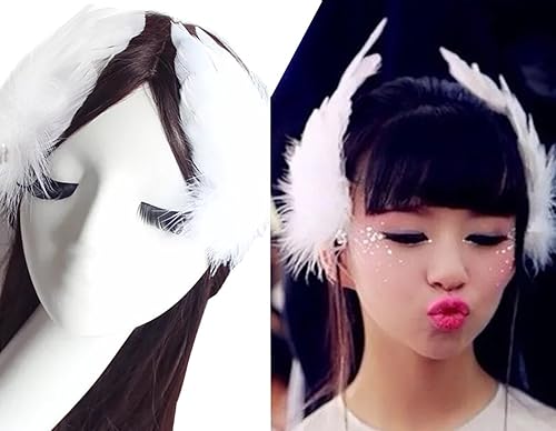 2PCS Girls Heart-shaped Feather Hair Clip Headpiece Party Hairpins Hair Barrettes Hair Accessory Bridal Wedding Feather Fascinator (White)