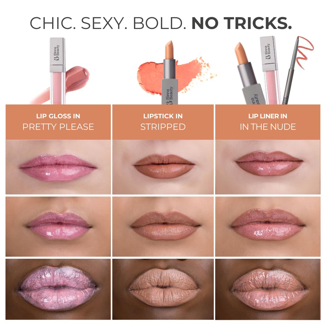 Rinna Beauty Icon Lip Kit - Delilah - All-in-One Lip Kit Includes Lipstick, Lip Gloss, Lip Liner - PINK NUDE look - Anti-Aging, Moisturizing,