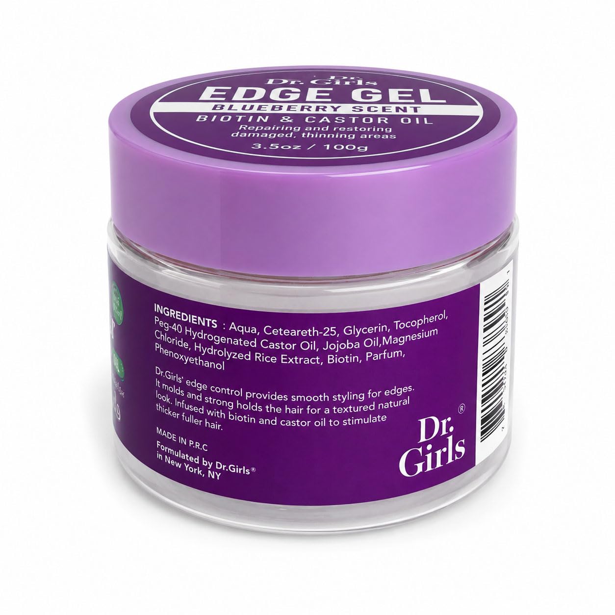 Dr. Girls Rice Water Edge Gel - Extra Mega Hold for Cornrows, Locs & Twists with Biotin, Castor Oil 3.5oz (Blueberry)