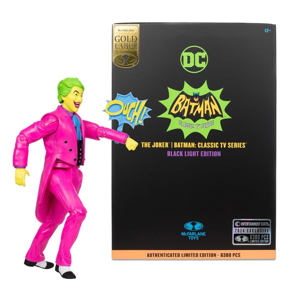 McFarlane Toys DC Retro The Joker Batman: Classic TV Series Black Light Gold Label 6-Inch Action Figure - Entertainment Earth Exclusive