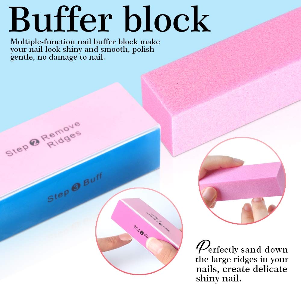 3pcs Double Sided Rectangular Nail File and Buffer, Buffer Block Sponge Polished, Nail Brush, Come with Cuticle Nipper and Pusher, Perfect Manicure