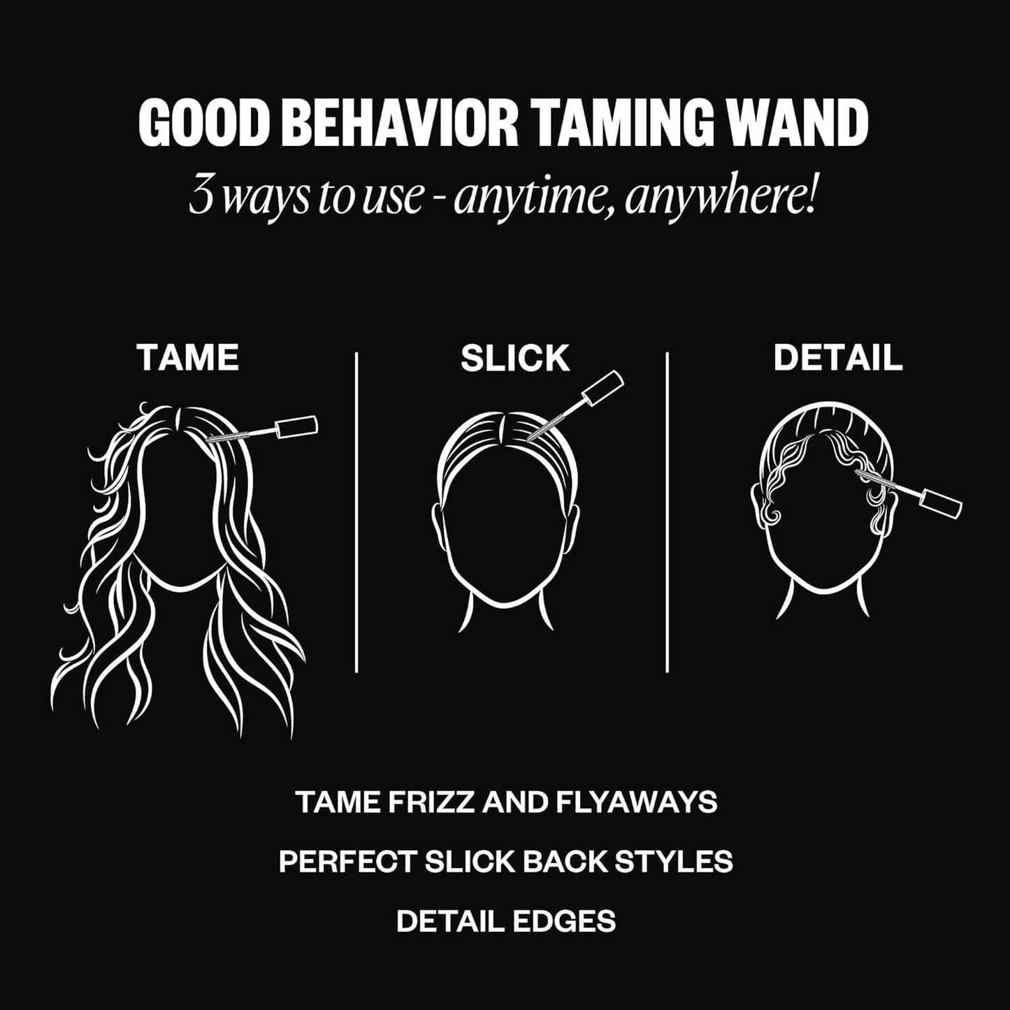 IGK Good Behavior Frizz & Flyaway Taming Wand (Pack of 2) | Instantly Smooths Flyaways, Slicks Back Styles & Details Edges | 24-Hour Frizz Control |