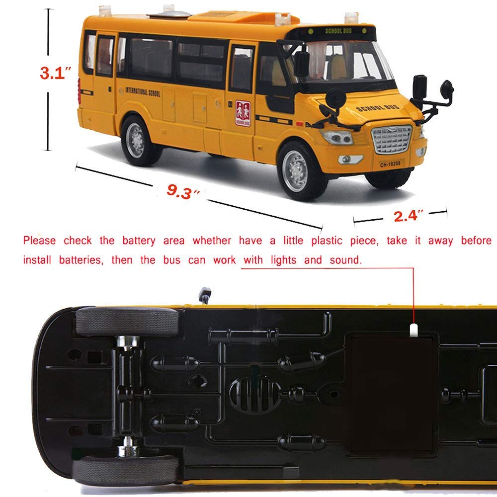 CORPER TOYS School Bus Toy Die Cast Vehicles Yellow Large Alloy Pull Back 9'' Play Bus with Sounds and Lights for Kids