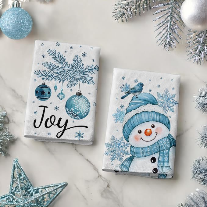SUZEJHE Christmas Hand Towels for Bathroom Set of 2, Xmas Snowman Joy Bath Hand Towels for Kitchen Home Hotel Gym Spa Yoga Farmhouse Winter…