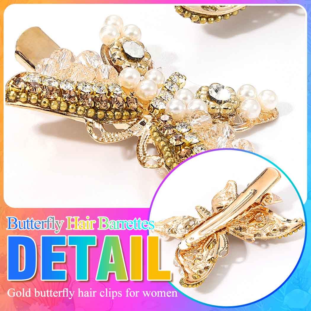 BARTOSI Butterfly Hair Clips Gold Rhinestone Hair Clip Small Fancy Butterfly Hair Accessories for Women and Girls (Pack of 2)