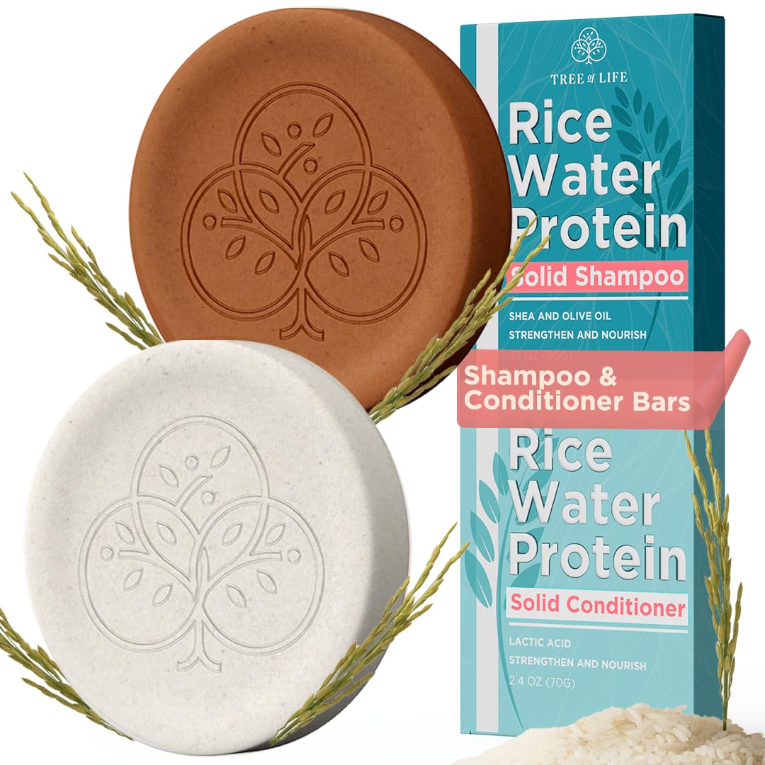 Tree of Life Rice Water Shampoo Bar and Conditioner Bar Set - Sulfate Free Hair Care That Strengthens, Repairs, and Delivers Frizz Control with Silky
