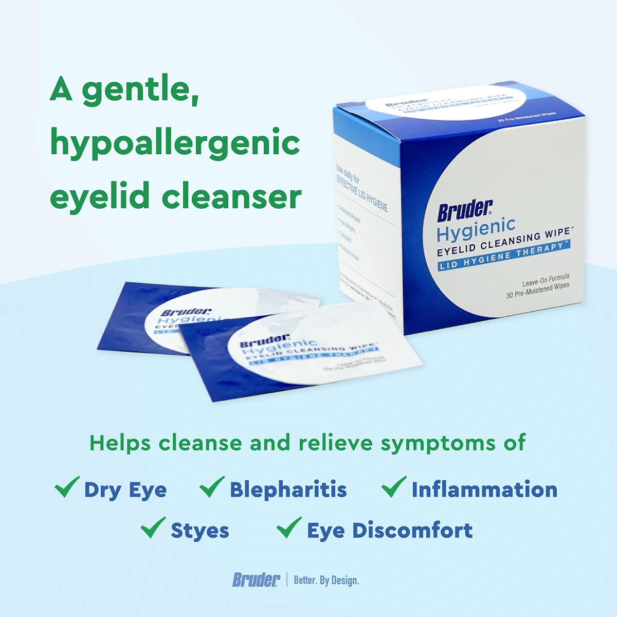 Bruder Eyelid Cleansing Wipes, 30 Count (Pack of 3), Hygienic Eye Care for Removing Excess Oil and Debris from Eyelids and Lashes, Rinse-Free Beauty and Personal Care Bruder