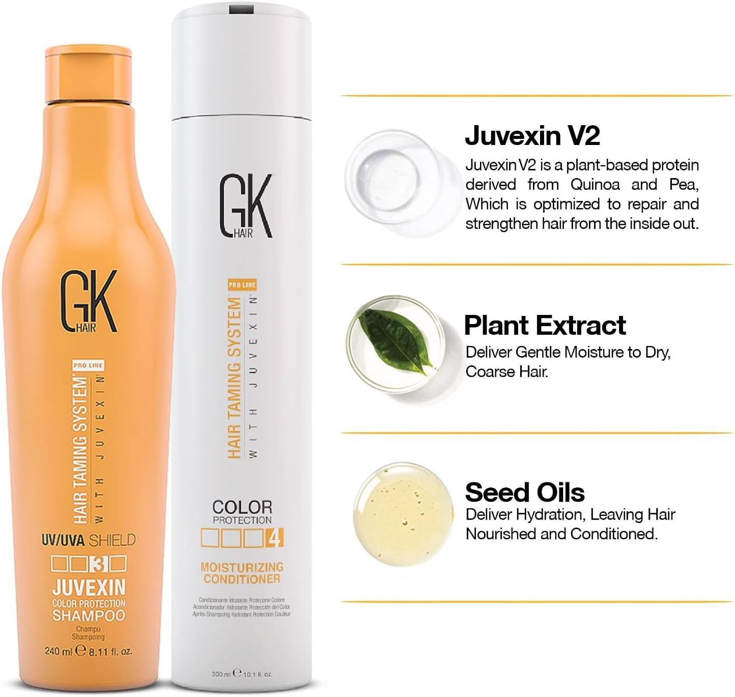 GK HAIR Color Shield Shampoo and Moisturizing Conditioner Kit with no Paraben and Sulfate for Environmentally Stressed Heat Damaged and Color Treated
