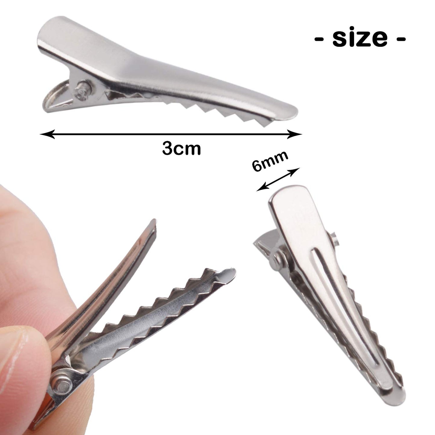 30MM Small Alligator Hair Clips, 100 Pieces Silver Metal Alligator Hair Pins Teeth Bows Crocodile Hair Clips Holders Accessories for Hair Care, Arts