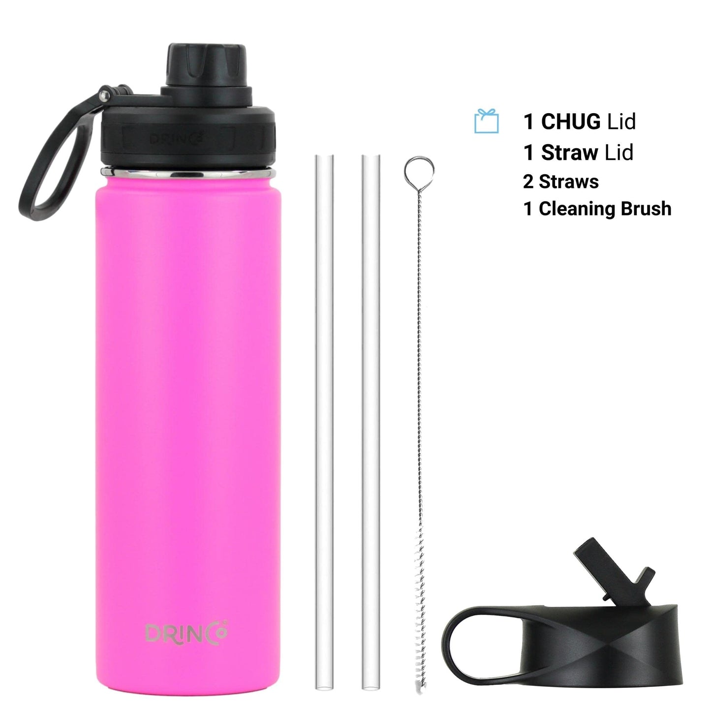 DRINCO Stainless Steel Water Bottle Spout Lid Vacuum Insulated Double Wall Water Bottle Wide Mouth (40oz 32oz 22oz 18oz 14oz) Leak Proof Keep Cold
