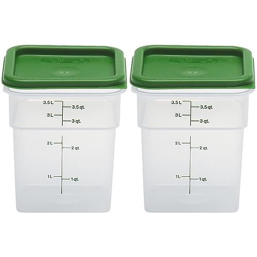 Cambro Food Storage Container with Lid (Microwave Safe and BPA-Free) - 2 Pack - Classic Series Square with Green Lid - 4 QT (Quart) - Commercial…