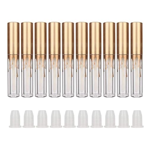 10 pcs Empty Lip Gloss Tubes, Transparent and Glod Plastic Lip Gloss Tube Containers DIY Lipstick Balm Travel Makeup Transparent Bottle With Matte