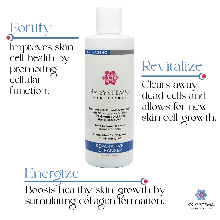 Rx Systems PF Reparative Facial Cleanser 8 oz, Repairs Skin, Clears away Oil and Dirt Build Up, Prevents Acne and Clogged Pores