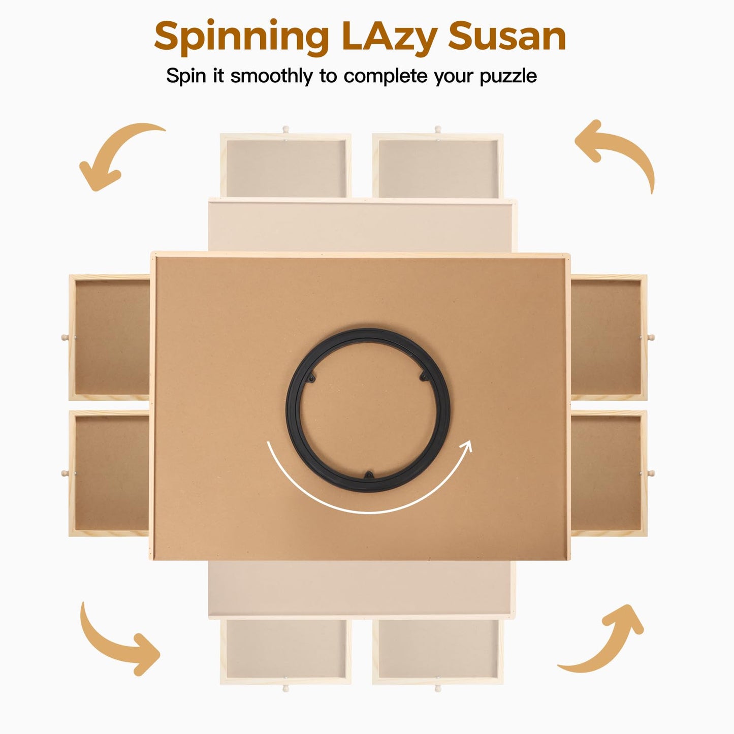 Panana Puzzle Locker 1000 Piece Rotating Board – 30"x22" Wooden Puzzle Table with 4 Drawers & Cover, Portable Lazy Susan Jigsaw Gift