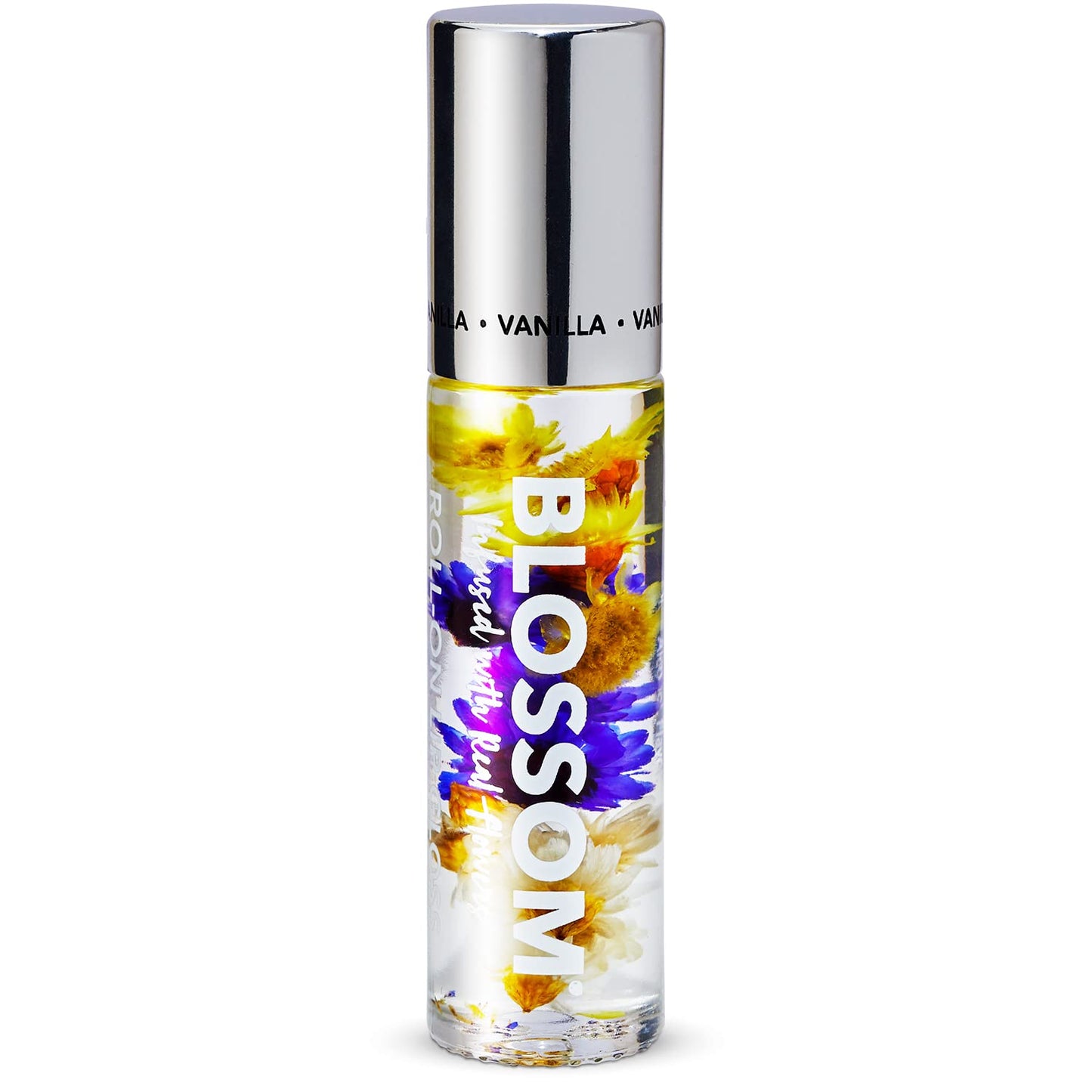 Blossom Roll on Lip Gloss, Scented Clear High Shine Moisturizing Lip Oil, Non Sticky, Infused with Real Flowers, Made in USA, 0.2oz, Vanilla Bean