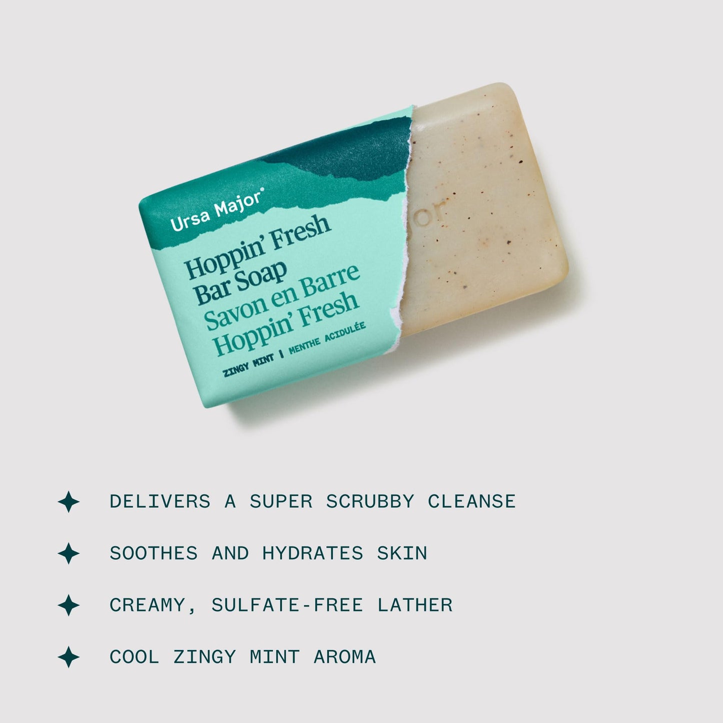 Ursa Major Hoppin' Fresh Bar Soap | Formerly Known As Morning Mojo Bar Soap | Natural, Exfoliating Soap with Peppermint, Eucalyptus and Rosemary |