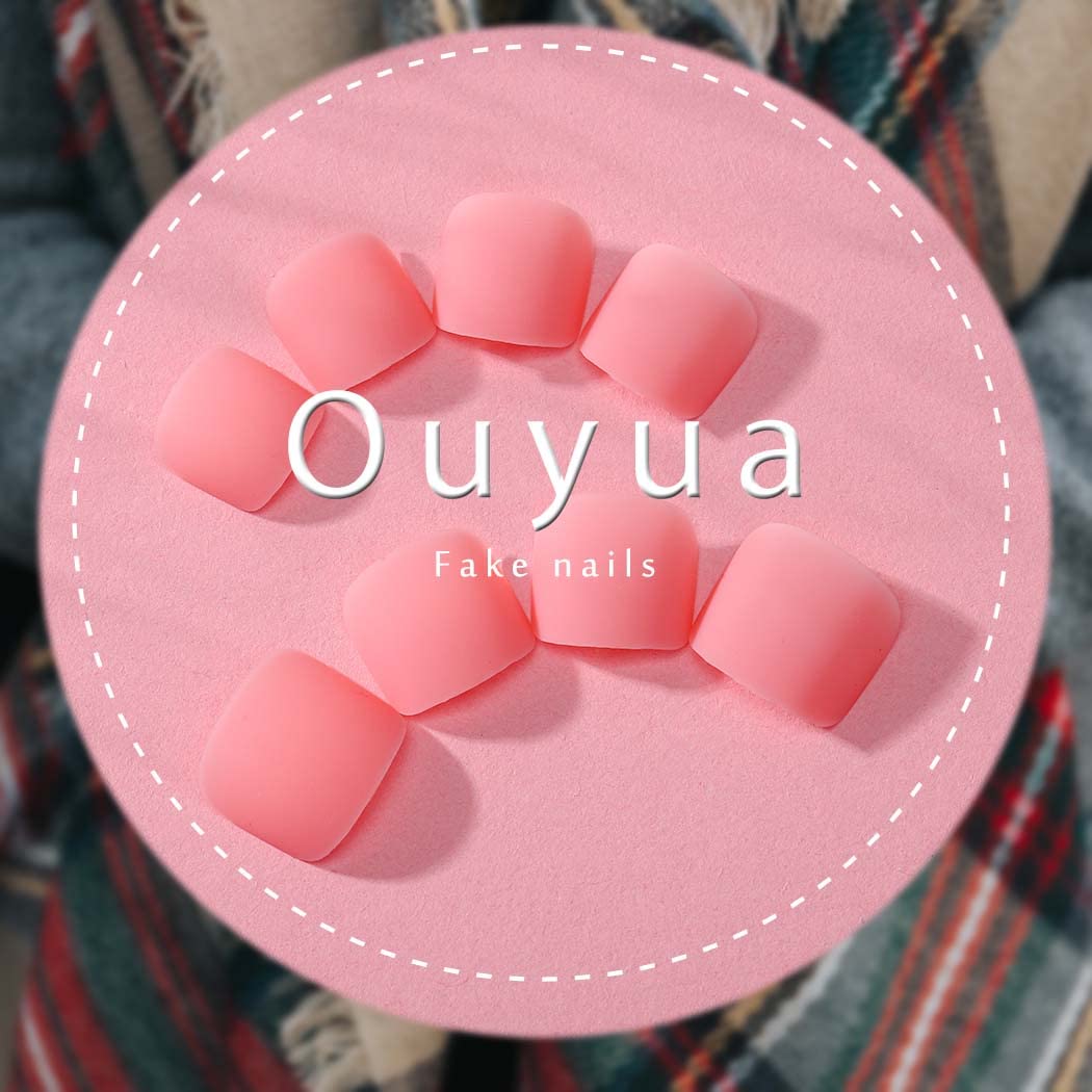 Outyua Pink Press on Toe Nails Matte Square Fake Toenails Short Solid False Toes Nails with Designs Acrylic Cute Artificial Beach Full Cover Toenail