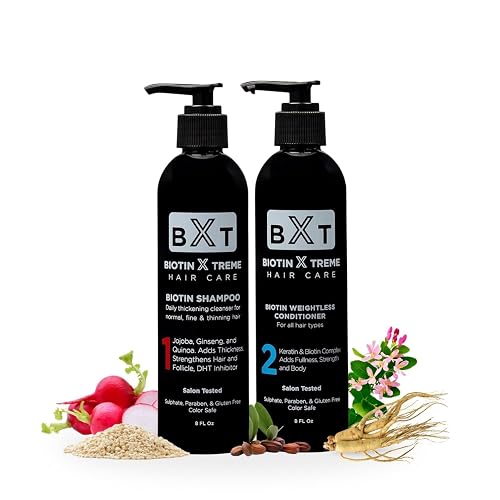Biotin X Treme Hair Care Biotin Shampoo and Conditioner Set - Natural DHT Blocker for Hair Growth & Thinning Hair - Sulfate & Paraben Free Thickening
